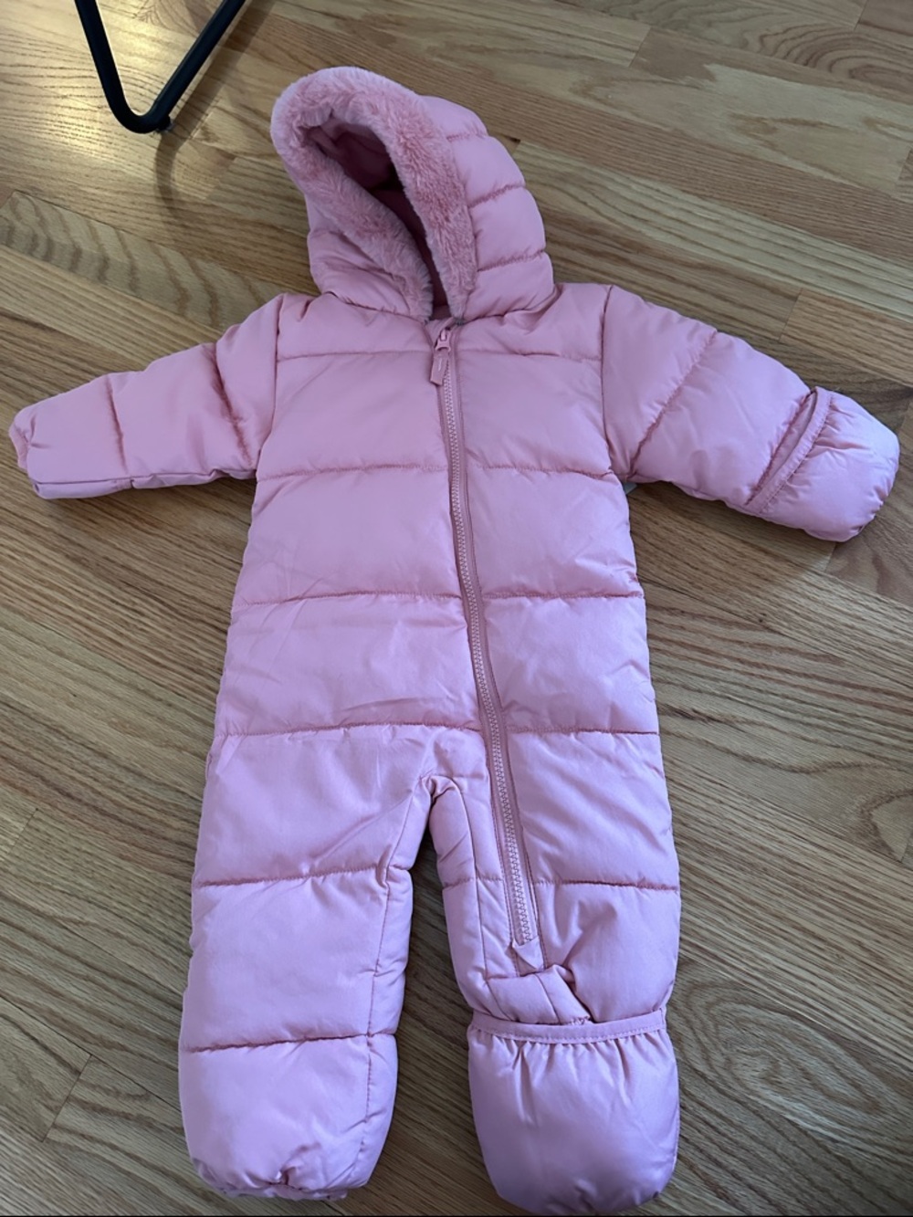 NEW 3-6m girls pink snowsuit fleece lined hooded winter gear